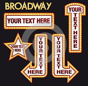 Vector Marquee Bulb realistic billboard set inspired to Broadway Style yellow