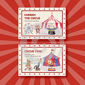 Facebook template with circus funfair concept,watercolor style