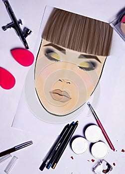 Facechart makeup template for drawing cosmetics photo