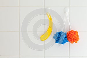 Facecloths and bathroom tiles