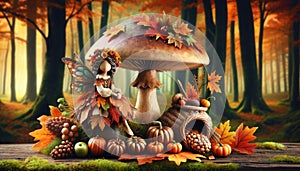 Podzim víla a houba 