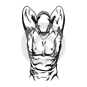 Faceless bodybuilder black and white vector silhouette