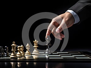 Faceless businessman plays chess. Strategy for success and victory. AI