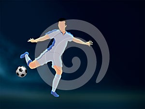 Faceless Footballer Player Kicking Ball On Blue Background