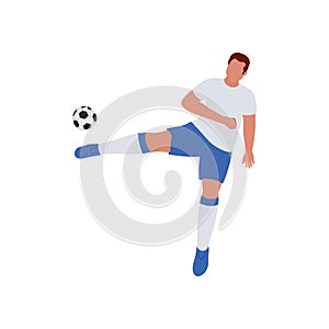 Faceless Footballer Player Kicking Ball On White