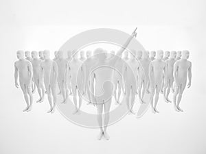 Faceless leader with hand up