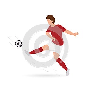 Faceless Male Footballer Player Kicking Ball On White