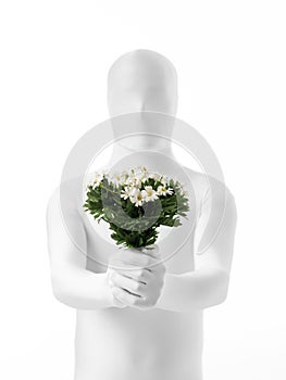 Faceless man with flowers