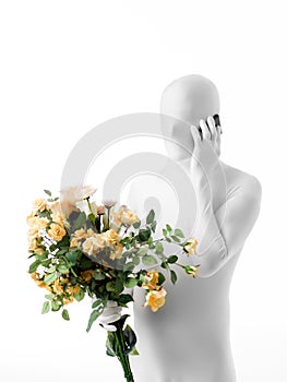 Faceless man with rose bouquet