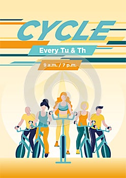 Faceless people on exercycles in spinning class photo