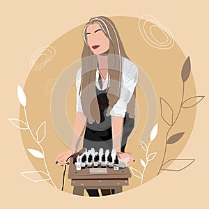 Faceless Portrait of a Girl with long blond hair working in a beauty Salon. Illustration for your design poster, flyer.