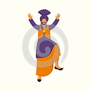 Faceless Sikh Man Performing Bhangra Dance In Traditional