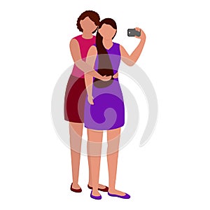 Faceless Young Girls Embracing And Take A Selfie Together Against White