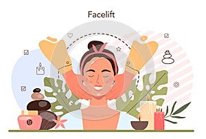 Facelift massage concept. Spa procedure in beauty salon. Face anti-age photo