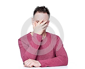 Facepalm male, portrait of a man in a classic pose, epic fail emotion, isolated on white background.