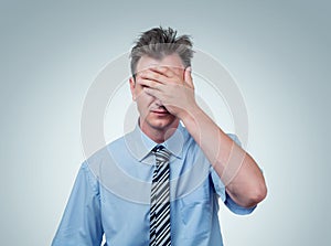 Facepalm man, Portrait businessman in shirt and tie epic fail emotion.