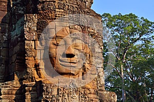 Faces of ancient Bayon Temple in Siem reap photo