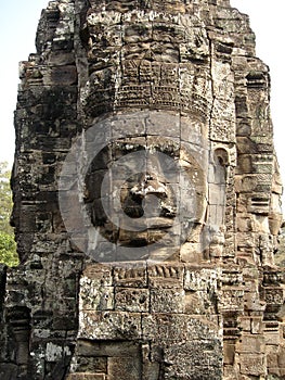 Faces of the Bayon temple in the ancient Angkor Wat complex, Siem Reap, Cambodia