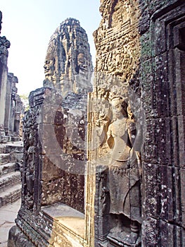Faces of the Bayon temple in the Angkor Wat in Seam Reap City, Cambodia in 2012 , 9th December