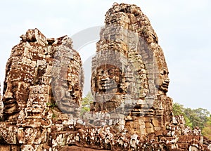 Faces in Bayon Temple at sunset, Angkor Wat