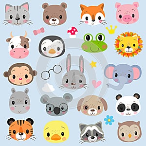 Faces Cute Cartoon Animals on a white background