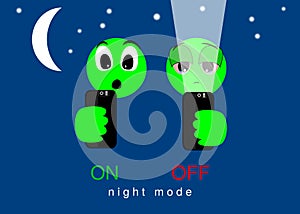 Faces, emoticon expression of the night mode effect on the APP screen, or absence of technology. Banner.