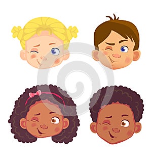 Faces of girls and boys character set