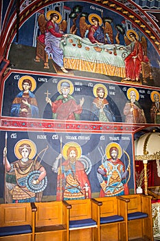 Faces of the Holy Apostles in the mural painting in the Temple in Monastery Rezevici in Montenegro