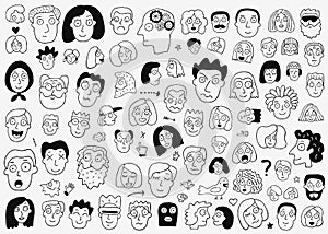 Faces of people - hand drawn doodle set