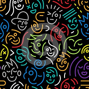 faces of people seamless vector background line art , design element