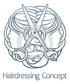 Faces Scissors Hair Stylist Hairdresser Concept