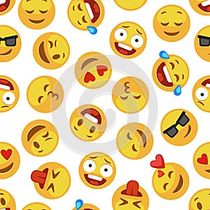 Faces smile pattern. Funny cute smiley expression emotion chat messenger cartoon vector seamless wallpaper