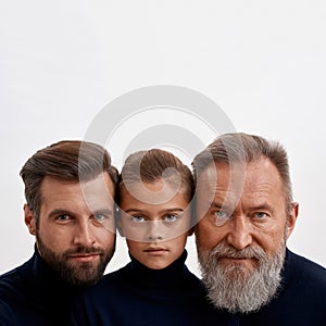 Faces of three generations of Caucasian men