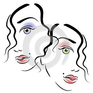 Faces of Women Clip Art 3