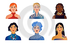 Faces of women of different nationalities and complexion vector illustration