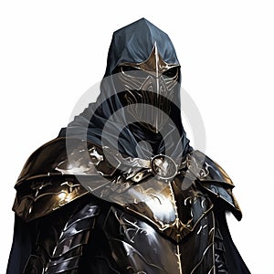 Facet Guard In Black Armor With Cape And Helmet Artwork