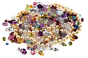 Faceted gemstones with pearls photo