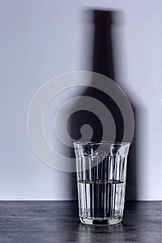 Glass and the shadow of a bottle of vodka