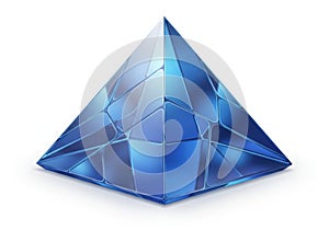 Geometric blue crystal pyramid on a white background
