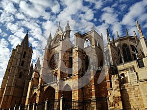 Fachada sur de la Catedral de LeÃÂ³n, EspaÃÂ±a bajo cielo empedrado photo