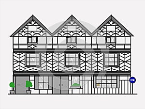 Fachwerk house vector flat illustration for web, print design.