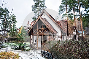 Fachwerk house in winter