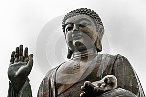 Facial closeup of Tian Tan Buddha, Hong Kong China