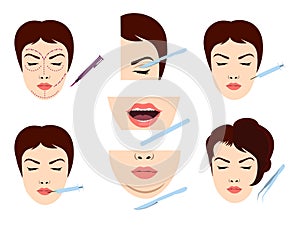 Facial cosmetic surgery icons