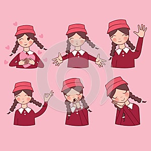 Facial expressions set woman girl vector, expression avatar character, mom happy ask forgiveness, sad, funny