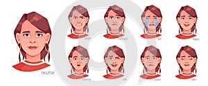 Facial expressions of woman personage