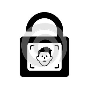 Facial, face unlock icon. Black vector graphics