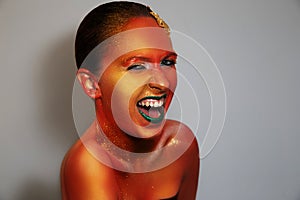 Facial mask. beautiful make up of bright lips, unusual makeup. face art. body art. isolated on grey background