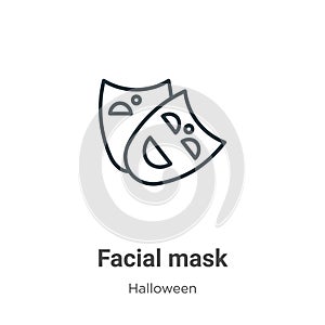 Facial mask outline vector icon. Thin line black facial mask icon, flat vector simple element illustration from editable halloween