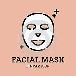 Facial mask sheet icon. Linear symbol. Beauty skin. Woman\'s face. Cosmetology, medicine and health care. Flat style